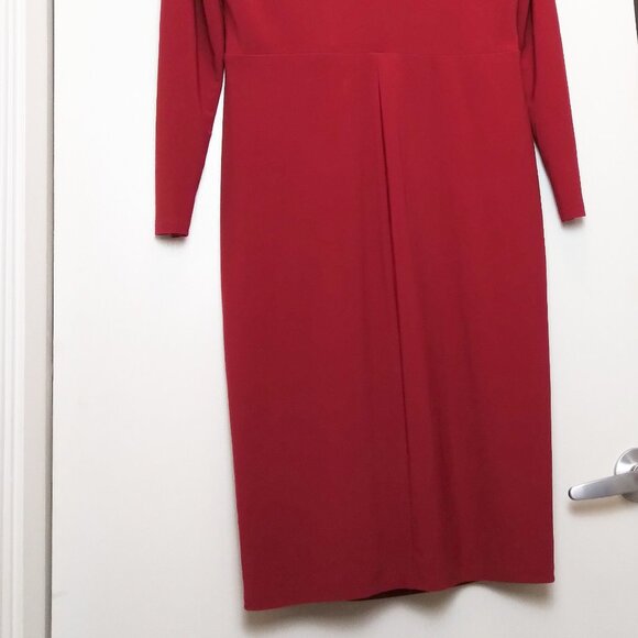 Ralph Lauren Red Surplice Neckline Draped Ruched Long Sleeved Stretch Dress Sz12 - Picture 11 of 14